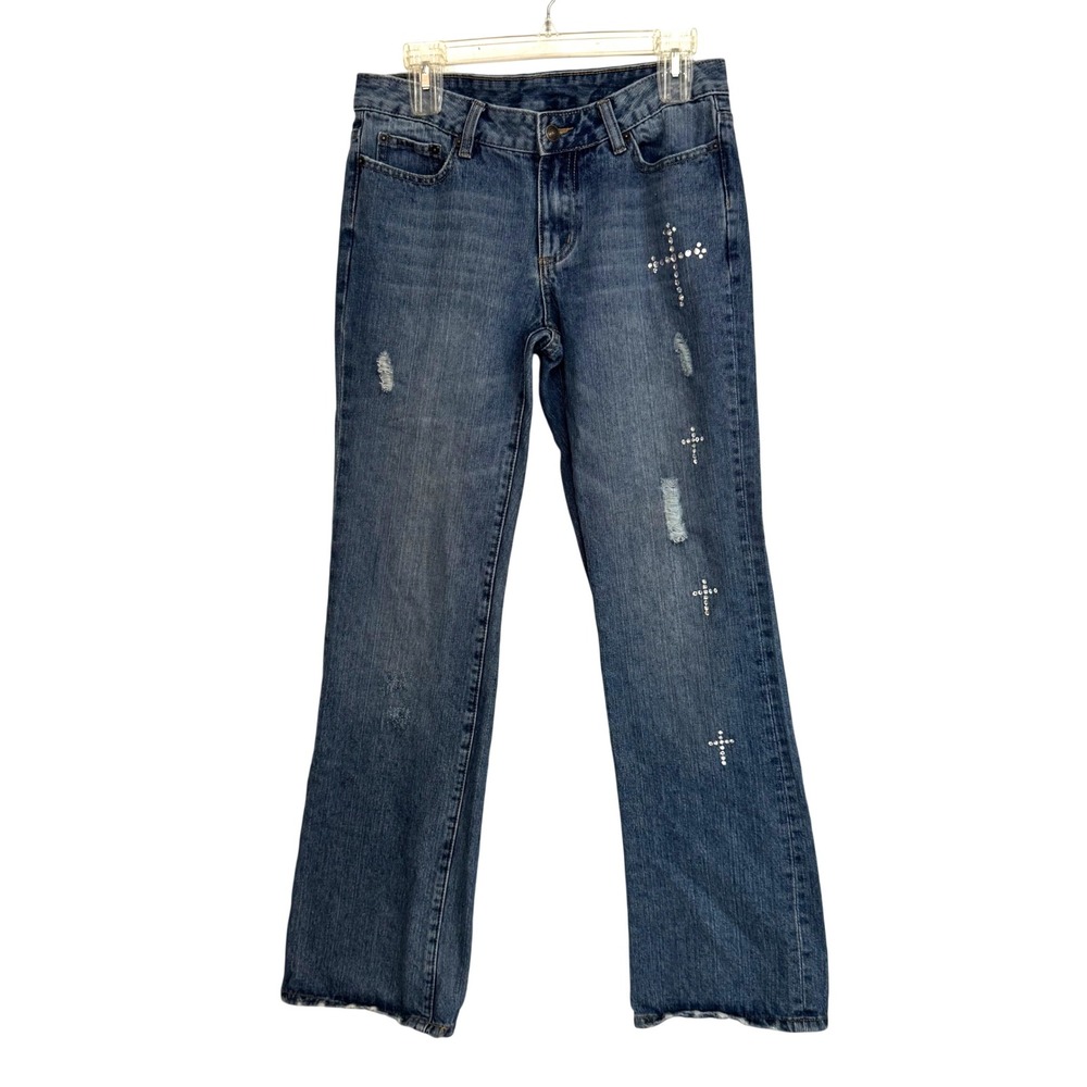 Rhinestone Cross Distressed Straight Jeans Western Denim Ivy Jane Women's Size 4